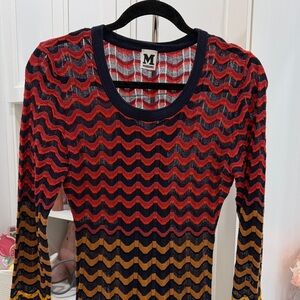 Missoni Red Navy Mustard Chevron Knit Top